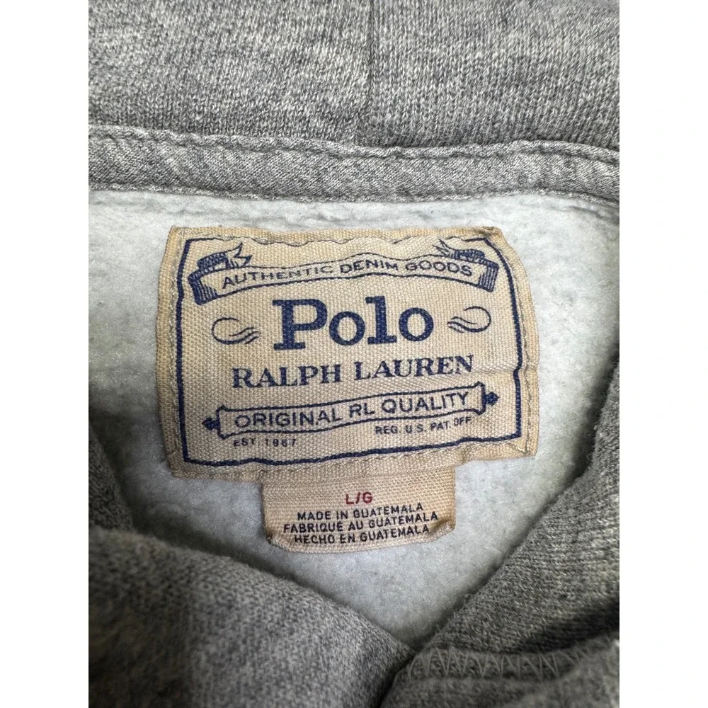 Polo Ralph Lauren Mens Authentic Denim Goods Hoodie Gray Graphic Sweatshirt L